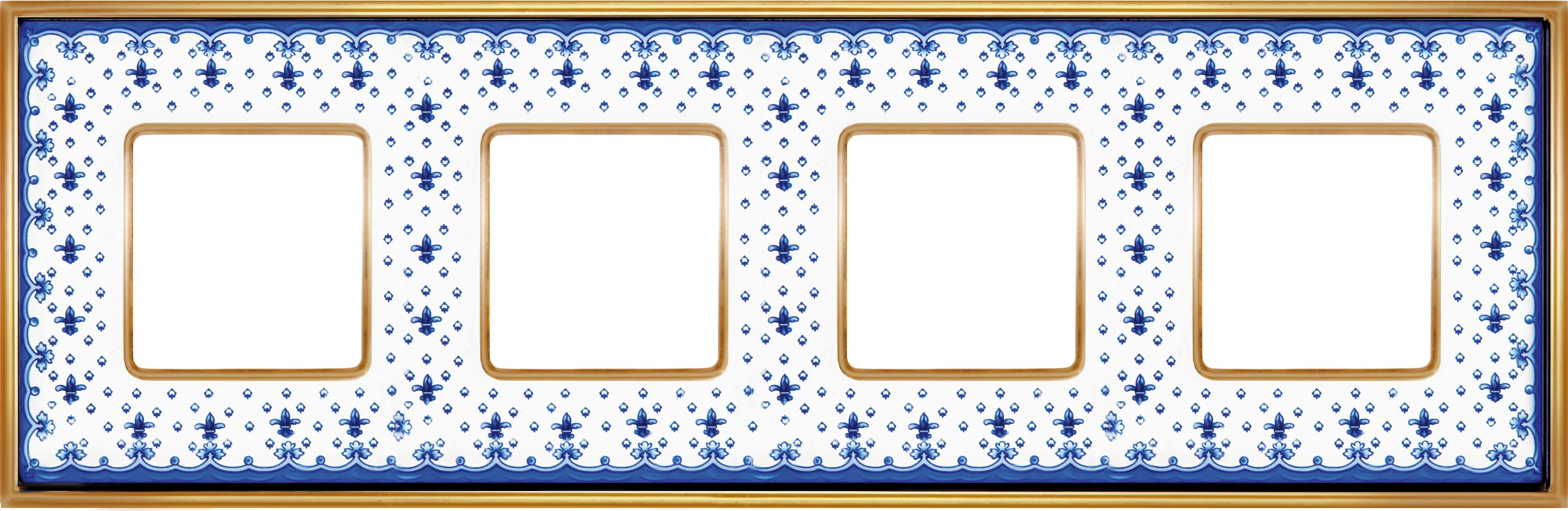  артикул FD01344AZOB название Рамка 4-ая (четверная), цвет Бело-синий фарфор/Светлое золото, VINTAGE PORCELAIN, Fede