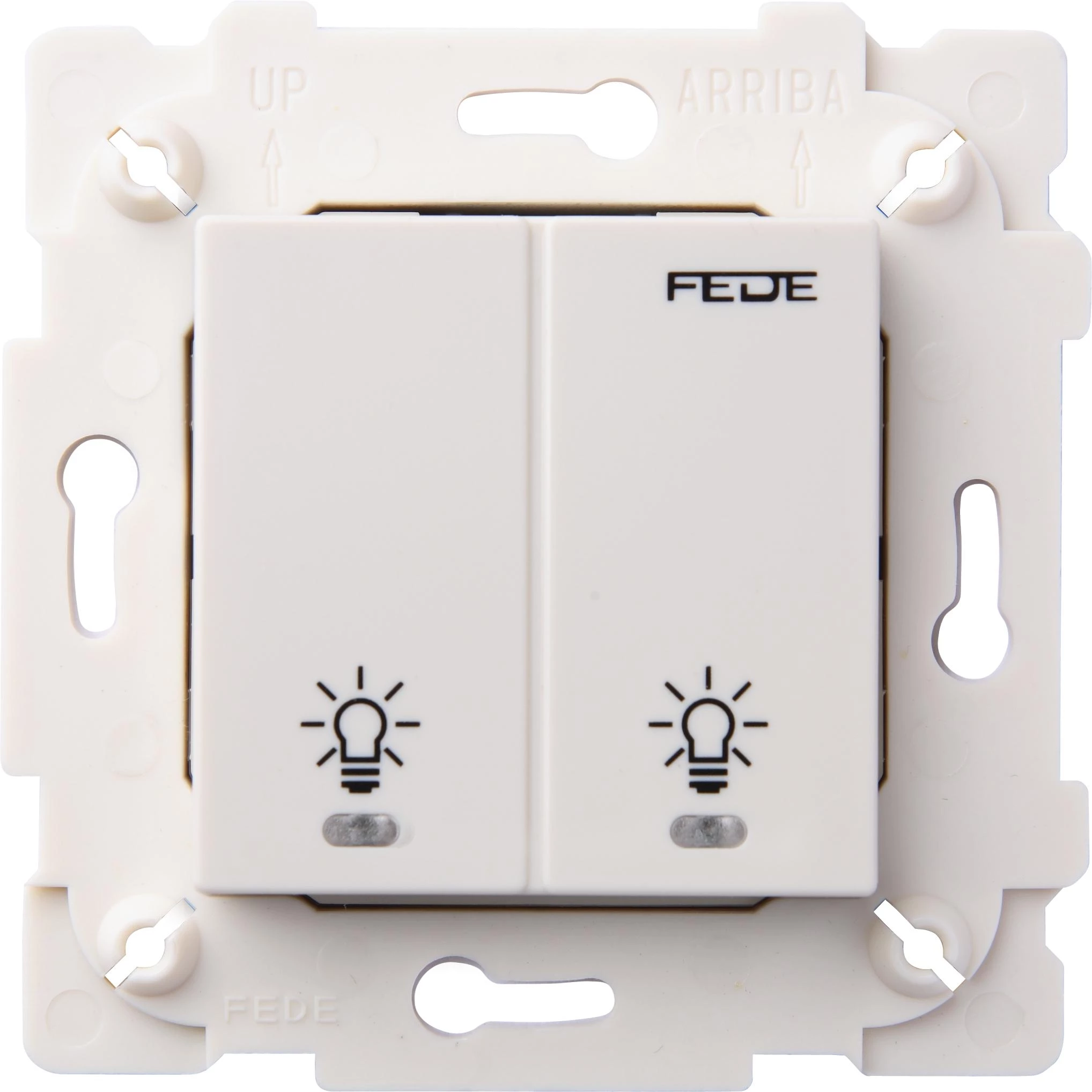  артикул FD28602 название FEDE Белый Сенсорный двухклавишный выключатель 2х600 Вт с подсветкой White (Blanco)