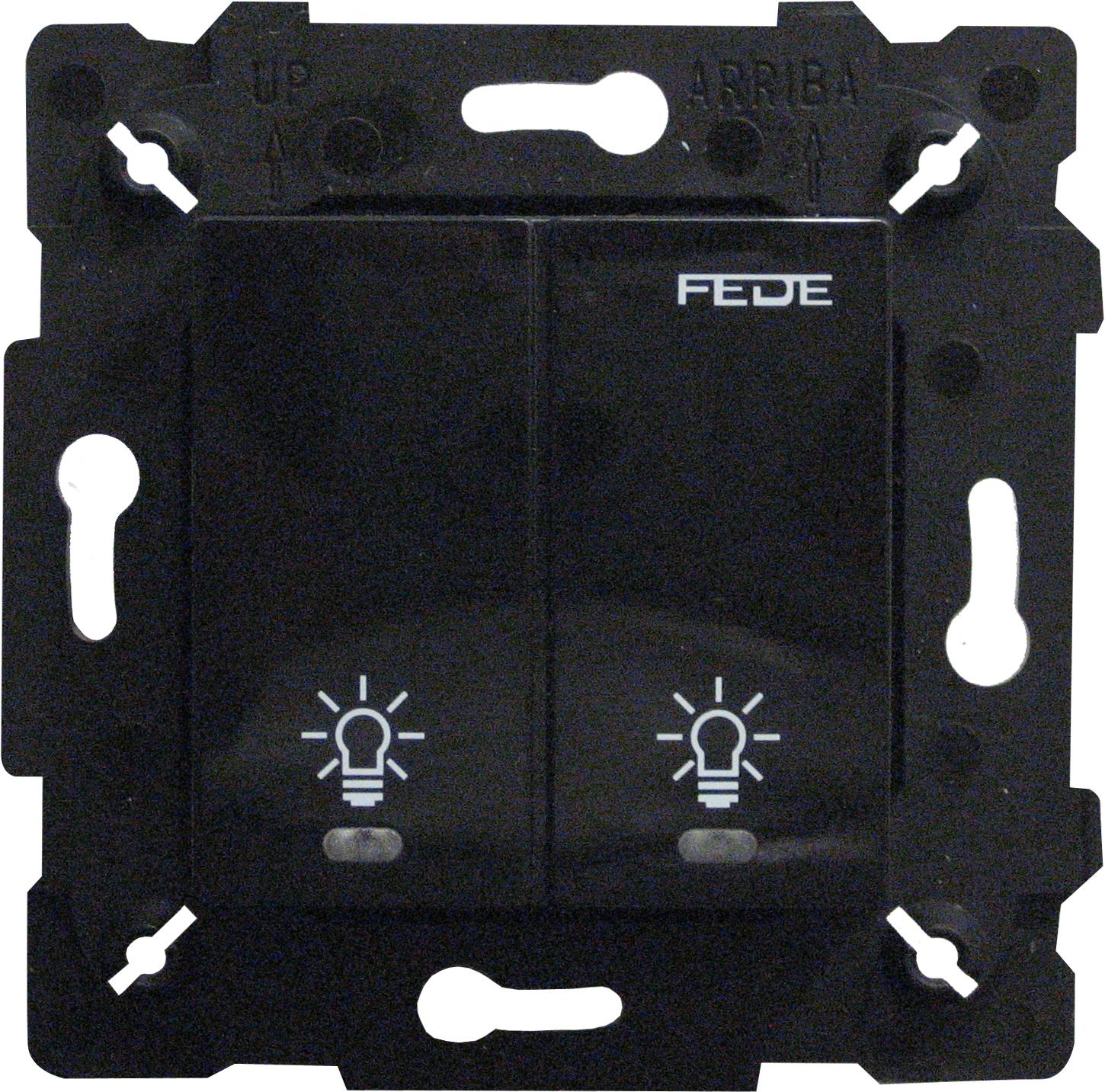  артикул FD28602-M название FEDE Черный Сенсорный двухклавишный выключатель 2х600 Вт с подсветкой Black (Negro)