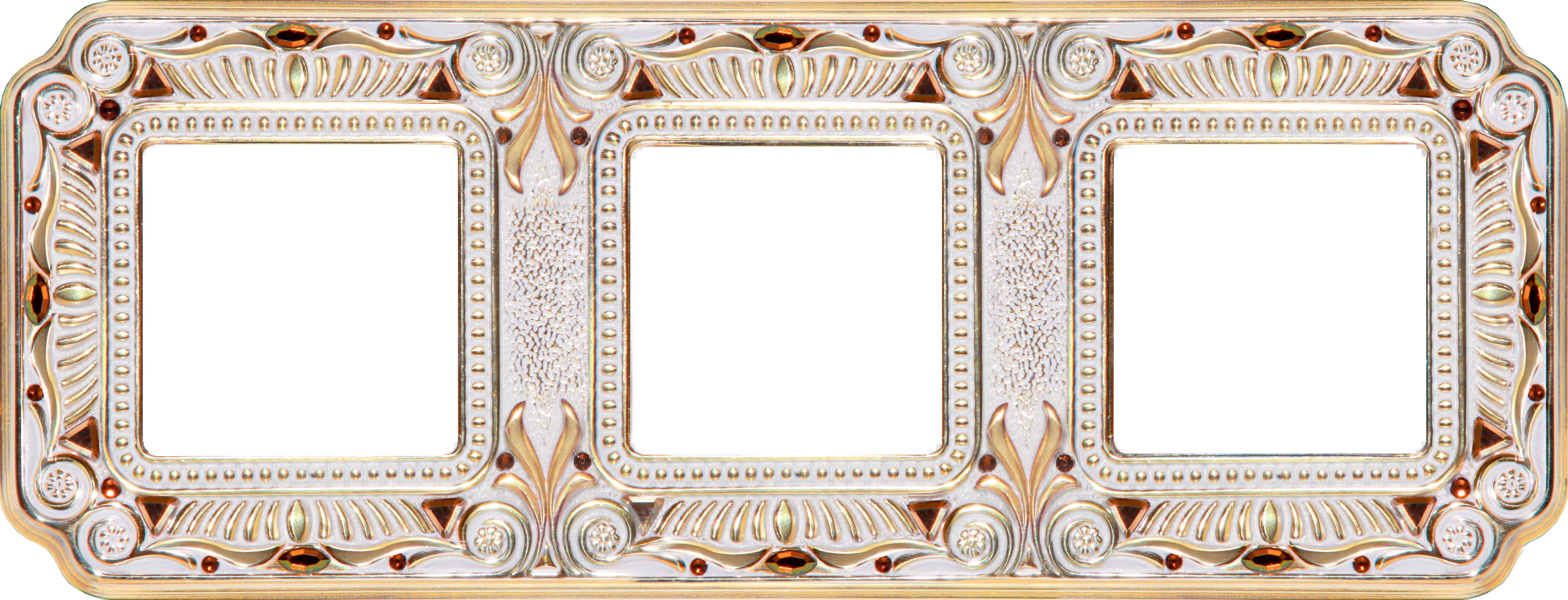  артикул FD01363OPCL название Рамка 3-ая (тройная), цвет Светлое золото/Белая патина, Crystal De Luxe Palace Firenze, Fede