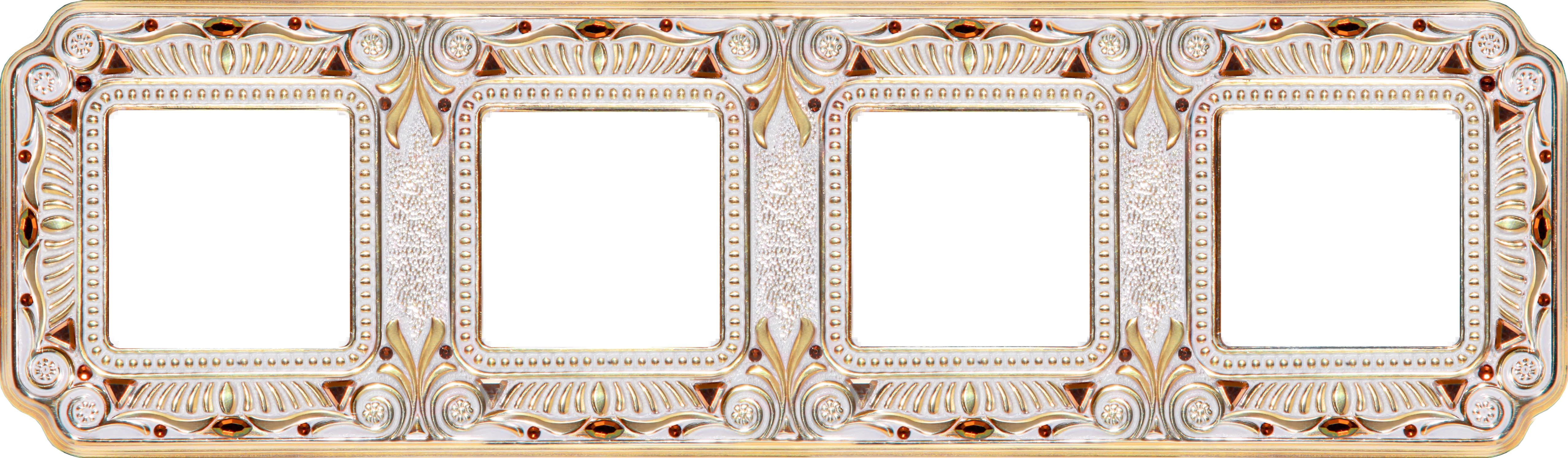  артикул FD01364OPCL название Рамка 4-ая (четверная), цвет Светлое золото/Белая патина, Crystal De Luxe Palace Firenze, Fede