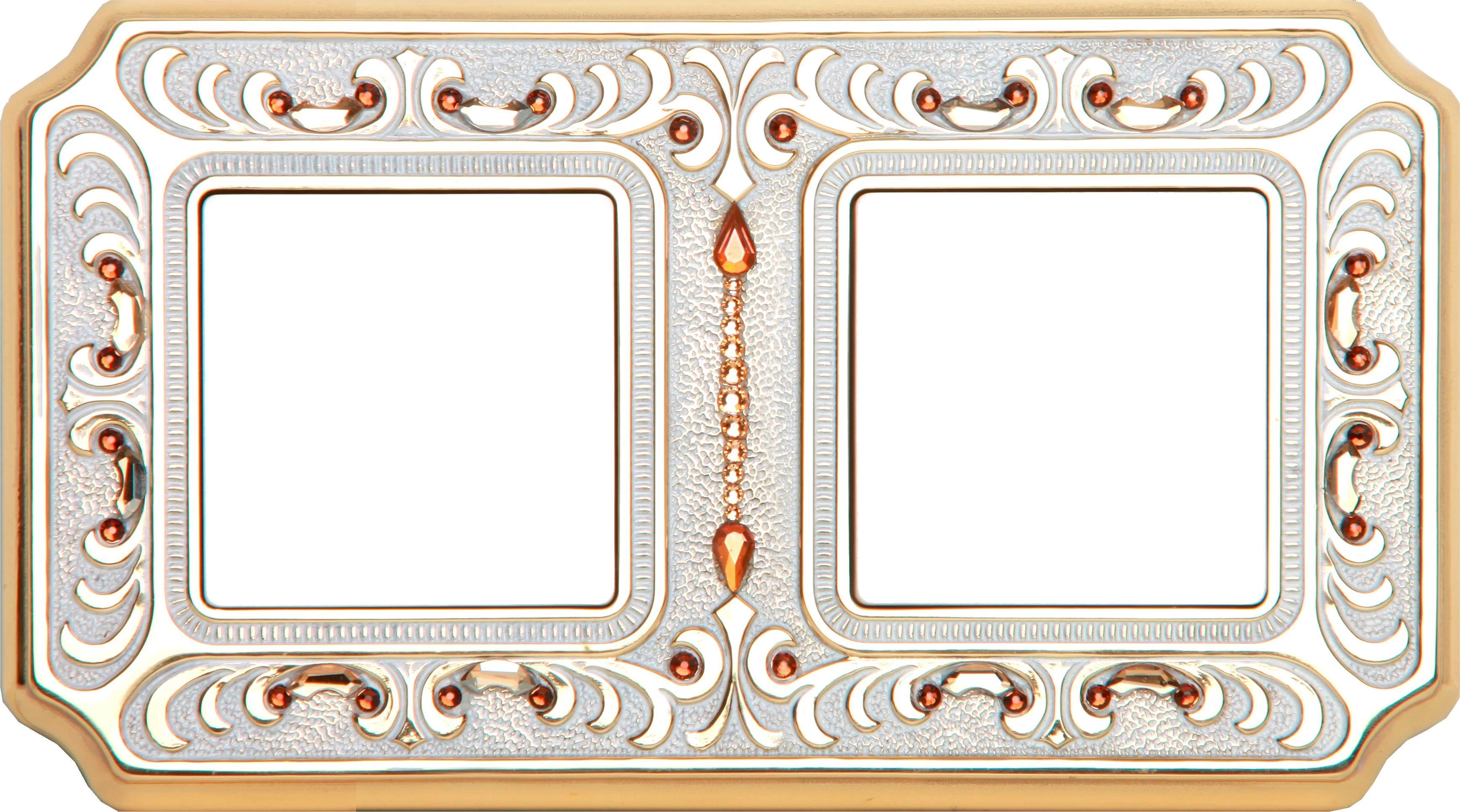  артикул FD01352OPCL название Рамка 2-ая (двойная), цвет Светлое золото/Белая патина, Crystal De Luxe Palace Siena, Fede