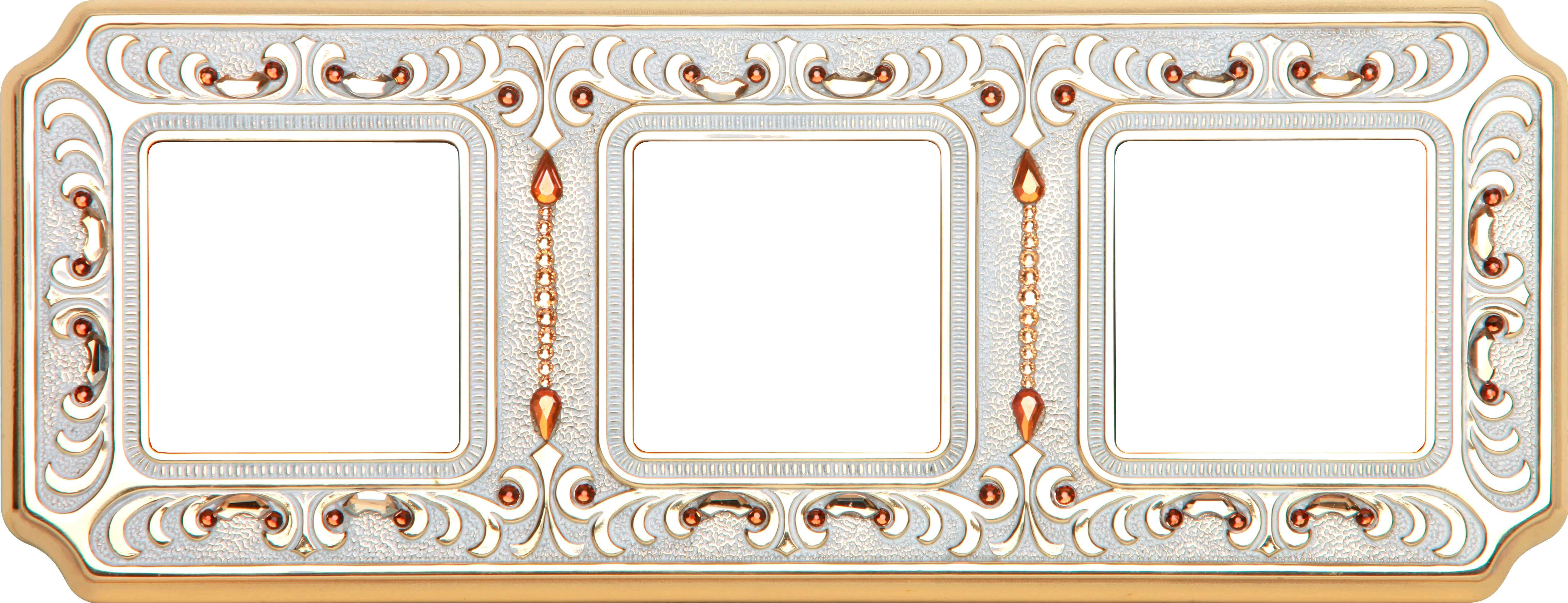  артикул FD01353OPCL название Рамка 3-ая (тройная), цвет Светлое золото/Белая патина, Crystal De Luxe Palace Siena, Fede