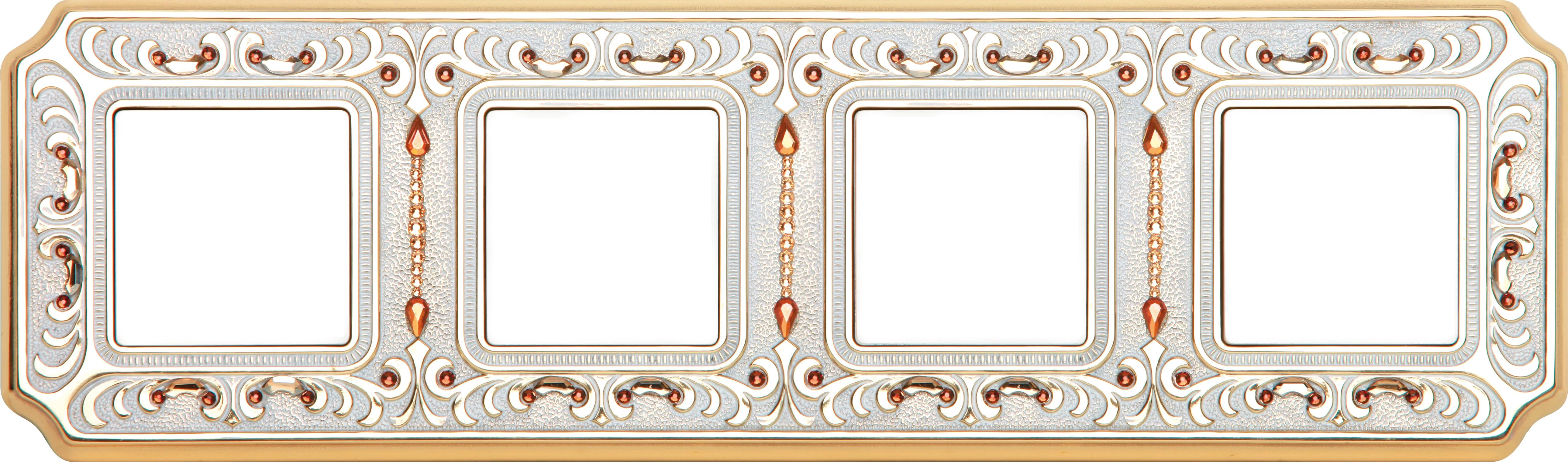  артикул FD01354OPCL название Рамка 4-ая (четверная), цвет Светлое золото/Белая патина, Crystal De Luxe Palace Siena, Fede
