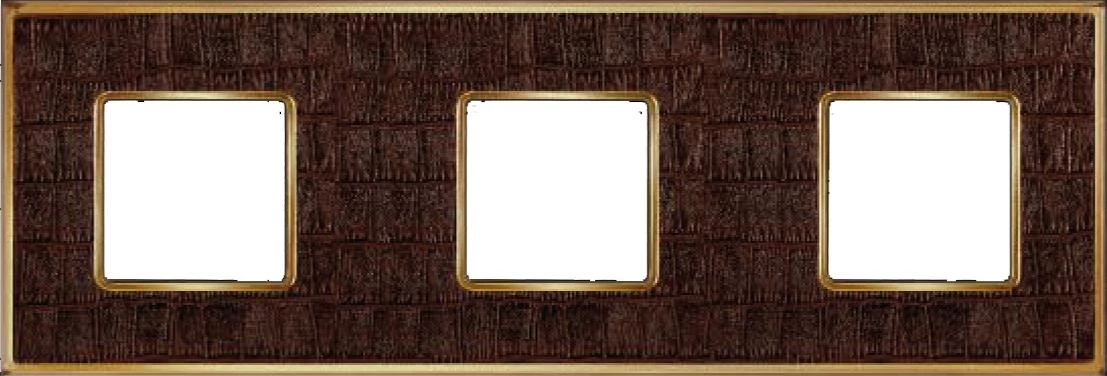  артикул FD01323AOB название Рамка 3-ая (тройная), цвет Кожа коричневая/Светлое золото, VINTAGE TAPESTRY, Fede