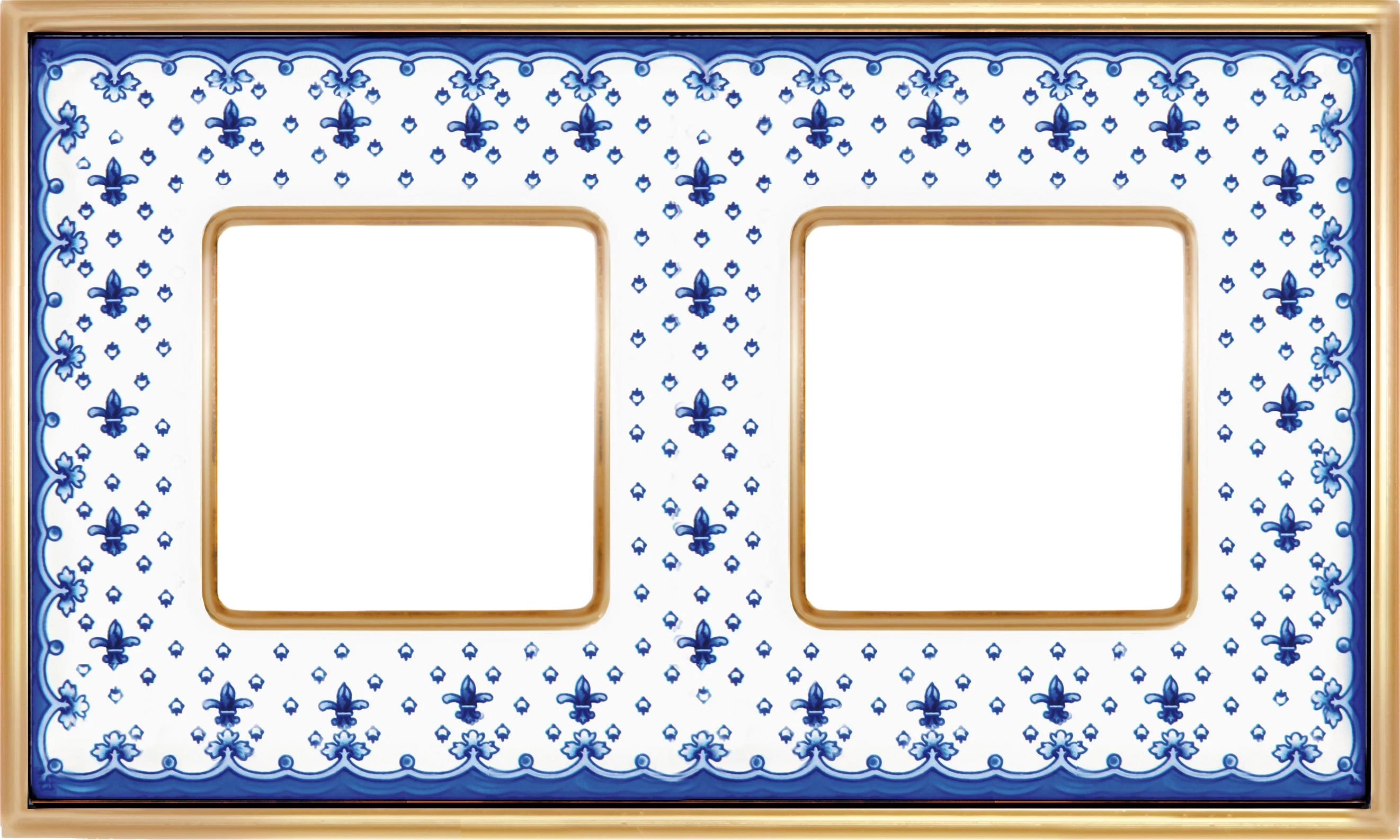  артикул FD01342AZOB название Рамка 2-ая (двойная), цвет Бело-синий фарфор/Светлое золото, VINTAGE PORCELAIN, Fede