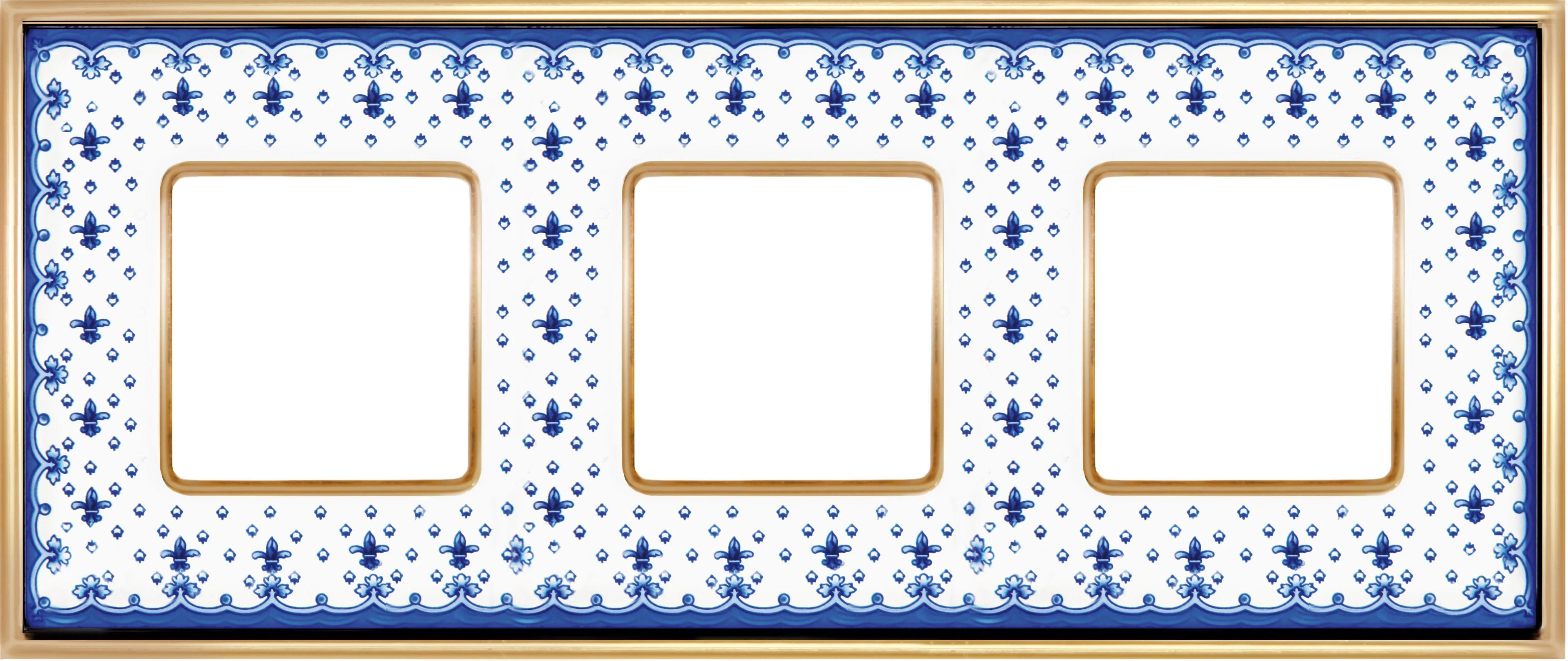  артикул FD01343AZOB название Рамка 3-ая (тройная), цвет Бело-синий фарфор/Светлое золото, VINTAGE PORCELAIN, Fede